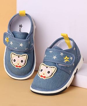 Cute Walk by Babyhug Casual Shoes with Velcro Closure Star Print & Kitty Applique - Blue