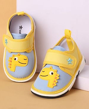 Cute Walk by Babyhug Casual Shoes with Dino Applique - Yellow & Light Blue