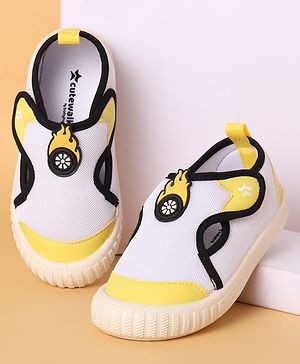 Cute Walk by Babyhug Casual Shoes with Velcro Closure & Fireball Applique - White & Yellow