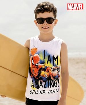 Pine Kids Marvel Single Jersey Knit Sleeveless Tank T-Shirt With Spider-Man Graphics - White