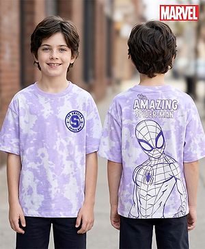 Pine Kids Marvel Single Jersey Knit Half Sleeves T-Shirt With Front & Back Spider-Man Graphics & Tie & Dye Detailing - Purple