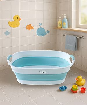 Babyhug Foldable Baby Bath Tub with Drain Plug - Blue