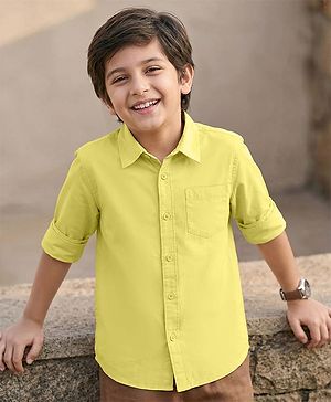 Pine Kids 100% Cotton Full Sleeves Solid Coloured Shirt - Yellow