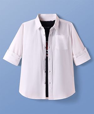 Pine Kids 100% Cotton Full Sleeves Solid Coloured Shirt With Inner Tee - White
