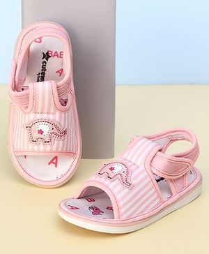 Cute Walk by Babyhug Velcro Closure Musical Sandals with Elephant Applique - Pink