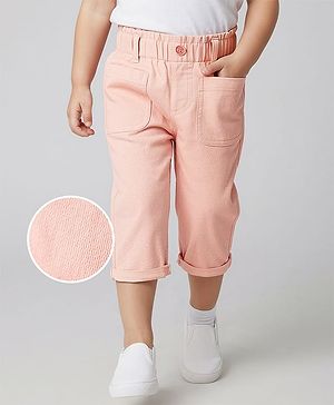 Babyhug Twill Woven Solid Coloured Capri With Stretch - Peach