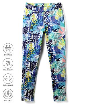 Pine Active Full Length Super Stretch Leggings with Sea Flora Print - Navy Blue