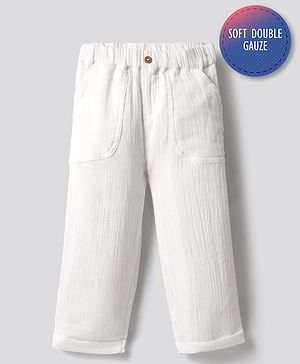 Bonfino 100% Cotton Crinkle Woven Full Length Double Gauze Trousers - White