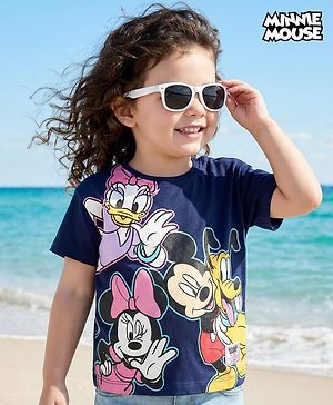 Babyhug Disney Single Jersey Knit Half Drop Shoulder Sleeves Oversized T-Shirt with Minnie Mouse & Family Graphics - Navy Blue