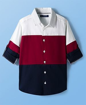 Pine Kids Cotton Woven Full Sleeves Solid Block Shirt - Multicolour