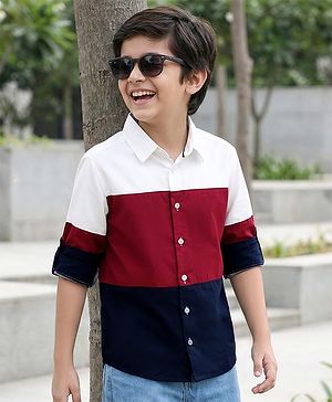 Pine Kids Cotton Woven Full Sleeves Solid Block Shirt - Multicolour