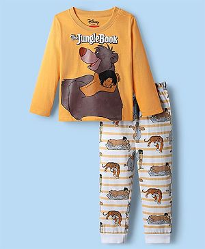 Babyhug Disney Single Jersey Knit Full Sleeves Night Suit with Jungle Book Graphics - Multicolour
