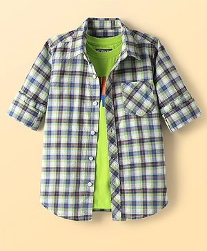 Pine Kids Cotton Woven Full Sleeves Checks Shirt With T-Shirt - Multicolour