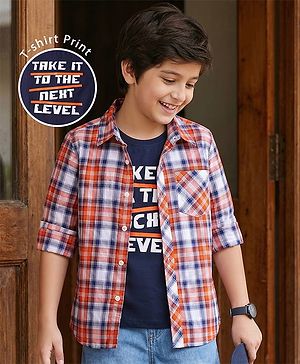 Pine Kids Cotton Woven Full Sleeves Checkered Shirt With T-Shirt - Multicolour