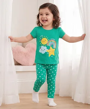 Babyhug Cotton Knit Half Sleeves
                              Night Suit With Sun & Polka Dot Print
                              - Green