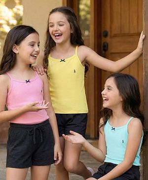 Pine Kids Cotton Elastane Knit Singlet Sleeves Solid Slips Pack of 3 (Color May Vary)