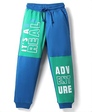 Pine Kids Cotton Knit Full Length Colourblock Lounge Pants - Emerald Green & Blue