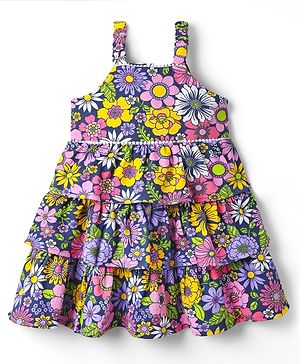 Babyhug Single Jersey Knit Sleeveless Frock With Floral Print - Navy Blue