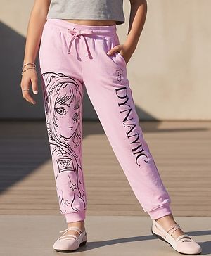 Pine Kids Cotton Knit Full Length Lounge Pant With Anime Print - Pink