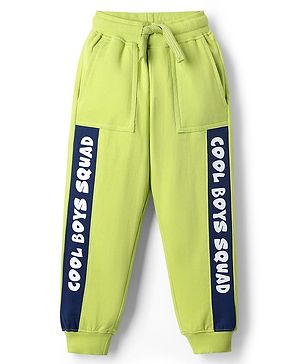 Pine Kids Cotton Knit Full Length Lounge Pant With Text Print - Lime Green