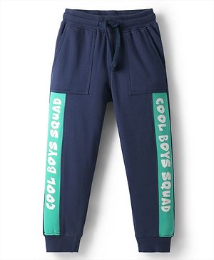 Pine Kids Cotton Knit Full Length Lounge Pant With Text Print - Navy Blue