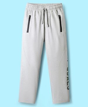 Pine Kids Cotton Knit Full Length Lounge Pants With New Goals Text Print - Grey