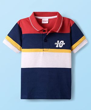 Babyhug 100% Cotton Knit Half Sleeves Polo T- Shirt With Color Block Design - Multicolor