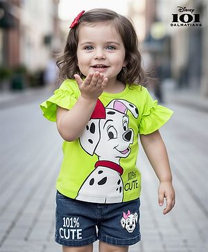 Babyhug Disney Single Jersey Knit Half Sleeves T-shirt & Short Set With 101 Dalmatians Graphics - Light Green