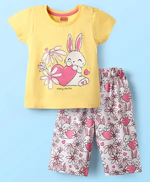Babyhug Cotton Knit Half Sleeves
                              Capri Night Suit With Bunny & Floral
                              Print - Yellow