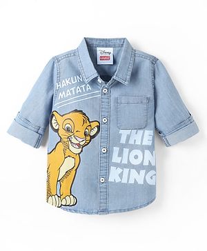 Babyhug Disney Denim Woven Full Sleeves Shirt with Lion King Graphics - Light Blue