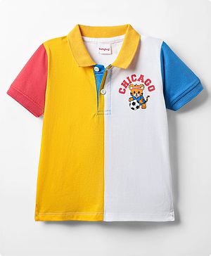 Babyhug 100% Cotton Knit Cut & Sew Polo T-Shirt with Sports Theme Print - Yellow & White