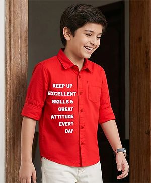 Pine Kids 100% Cotton Full Sleeves Shirt With Text Print - Red