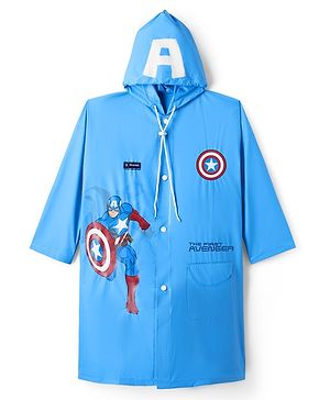 Pine Kids Marvel Full Sleeves Hooded Avengers Raincoat - Blue