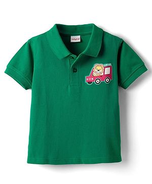 Babyhug 100% Cotton Half Sleeves Polo T- Shirt with Safari Patch Detailing - Green