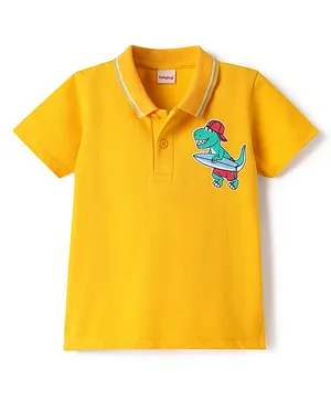 Babyhug 100% Cotton Knit Half Sleeves
                              Polo T-Shirt with Dino Print - Yellow