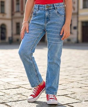 Pine Kids Denim Woven Full Length Washed Jeans-Blue