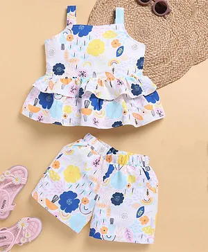 TOONYPORT Cotton Sleeveless Floral
                              Printed Coordinating Top & Shorts Set
                              - Multi Colour