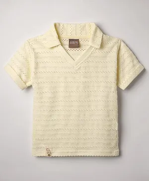 Little Kangaroos Cotton Knitted Half
                              Sleeves Polo T-Shirt - Cream