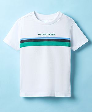 US Polo Assn Cotton Knit Half Sleeves T-Shirt with Brand Name Print - White