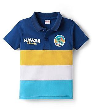 Babyhug 100% Cotton Knit Half Sleeves Polo T-Shirt with Beach Theme Print - Multicolor