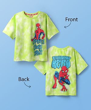 Pine Kids Marvel Single Jersey Knit  Drop Shoulder Half Sleeves T-Shirt With Front And Back Spider-Man Graphics And Ombre Effect - Limegreen