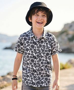 Pine Kids Viscose Woven Half Sleeves Shirt With Floral Print - White