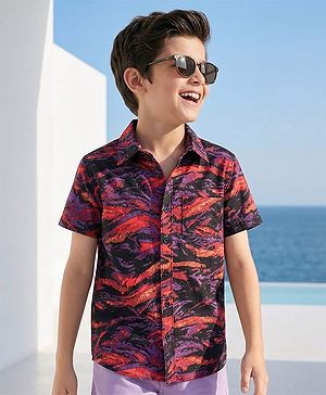 Pine Kids Viscose Woven Half Sleeves Marble Printed Shirt - Multicolour