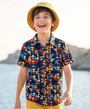 Pine Kids Viscose Woven Half Sleeves Shirt With Abstract Print - Multicolour