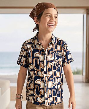 Pine Kids Viscose Woven Half Sleeves Abstract Printed Shirt - Navy Blue