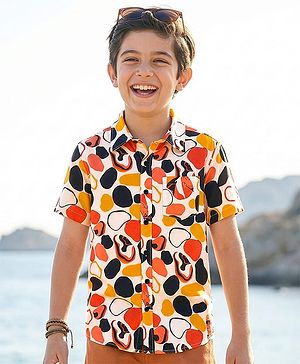 Pine Kids Viscose Woven Half Sleeves Shirt With Abstract Print - Multicolour