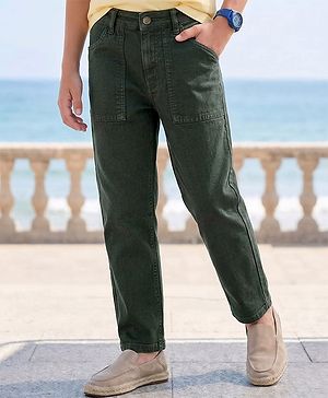 Pine Kids Woven Full Length Washed Denin Jeans - Dark Green