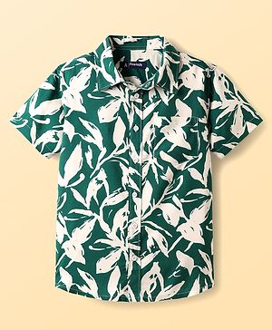 Pine Kids Viscose Woven Half Sleeves Shirt With Floral Print - Dark Green