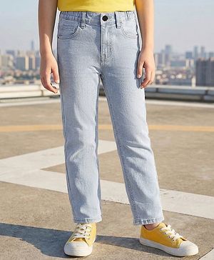 Pine Kids Denim Woven Full Length Washed Jeans - Light Blue