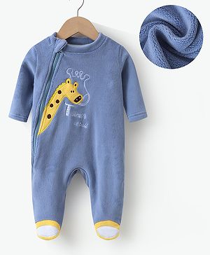 Mark & Mia Full Sleeves Winter Wear Rompers With Animal Print - Blue
